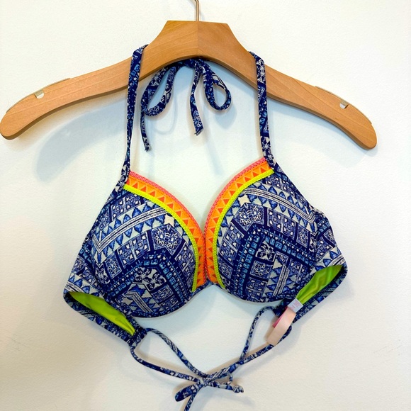 VS Push Up bikini top neon with blue print - Picture 1 of 3